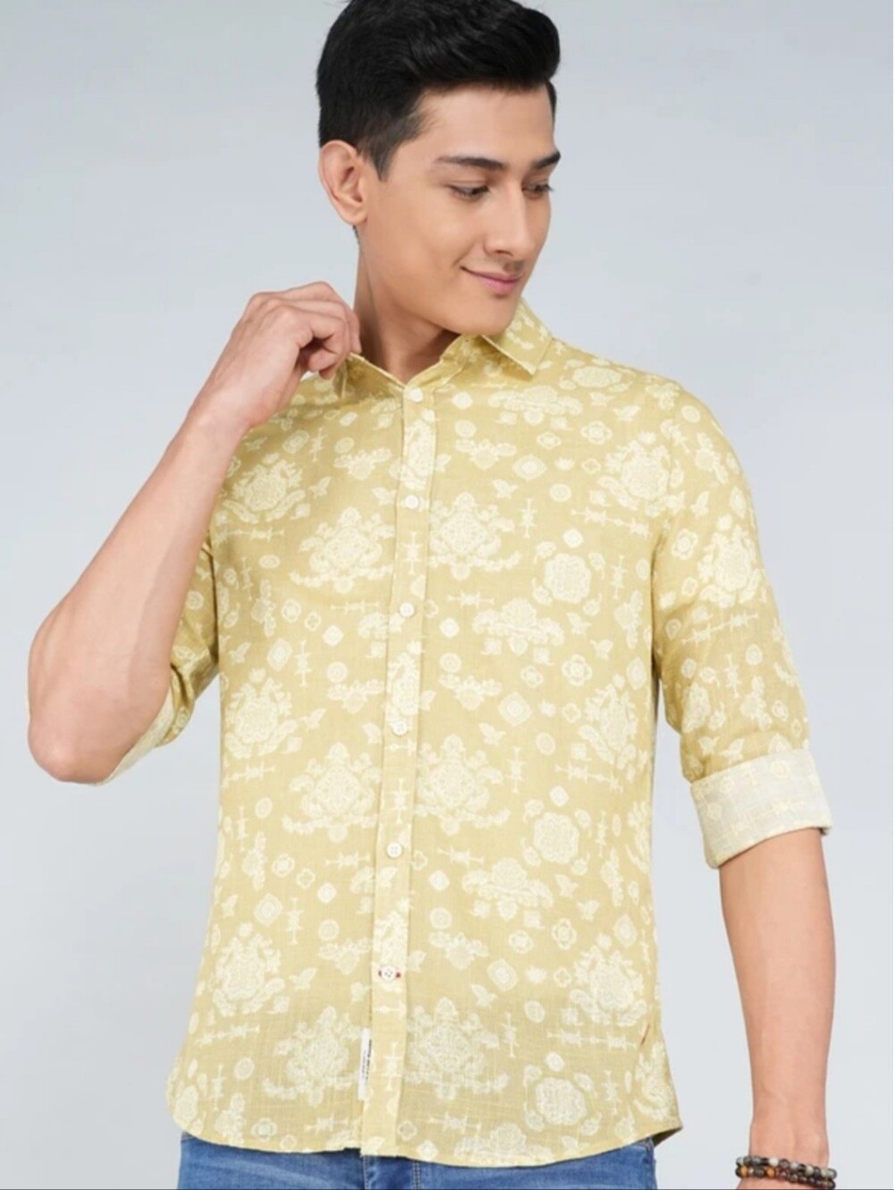 NWT Being Human 100% Cotton Slim Fit Beige Long Sleeve Button Up Shirt Large